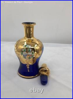 Vintage Bohemian Murano Cobalt Blue Decanter And 6 Glass Cups Excellent Cond