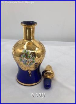 Vintage Bohemian Murano Cobalt Blue Decanter And 6 Glass Cups Excellent Cond