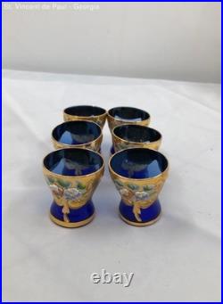 Vintage Bohemian Murano Cobalt Blue Decanter And 6 Glass Cups Excellent Cond