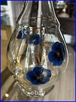 Vintage Bohemian Pansy Butterfly Decanter Set Glass Stopper 5 Stem Glasses