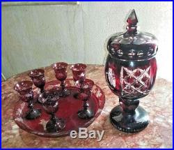 Vintage Bohemian Red Cut-to-Clear Glass Set
