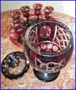 Vintage Bohemian Red Cut-to-Clear Glass Set