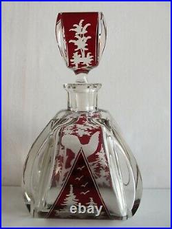 Vintage Bohemian Ruby Cut to Clear Glass SET Liquor Decanter Tumblers Blackcock