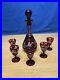 Vintage-Bohemian-Ruby-Red-Clear-Frosted-12-1-2-Decanter-5-3-3-4-Cordials-01-pd