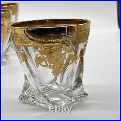 Vintage Bohemian Style Crystal Decanter Set with 6 Glasses Gold Gilt Barware