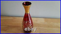Vintage Bohemian Style Rose Red Gold Gild DECANTER + 6 Glasses Raised Enamel