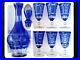 Vintage-Bohemian-hand-cut-Blue-to-Clear-crystal-decanter-6-wine-goblets-01-mwyw