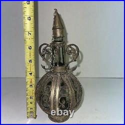 Vintage Bottle / Decanter, Glass Metal Wrapped / Caged, Pointed Stopper. Rare. T7