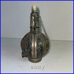 Vintage Bottle / Decanter, Glass Metal Wrapped / Caged, Pointed Stopper. Rare. T7