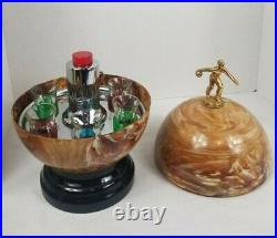 Vintage Bowling Ball Bakelite and Glass Decanter Set. Barware collectibles