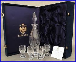 Vintage Boxed Faberge Set Crystal Decanter Finial Cup Liqueur Vodka Shot Glasses