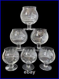 Vintage Brandy Decanter with Stopper and 6 Snifters With Etched Clipper Ship
