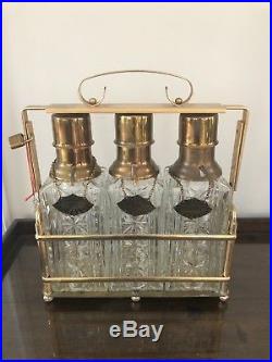 Vintage Brass Hollywood Regency Tantalus Caddy Glass Decanter Liquor Pump Spigot