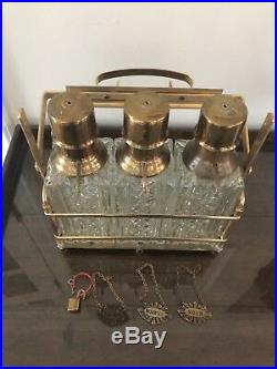 Vintage Brass Hollywood Regency Tantalus Caddy Glass Decanter Liquor Pump Spigot