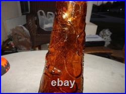 Vintage Brown Glass Flower Genie Bottle Wine Bottle Decanter Italy Estate Find