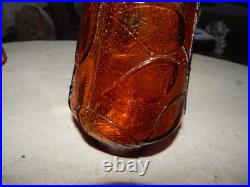 Vintage Brown Glass Flower Genie Bottle Wine Bottle Decanter Italy Estate Find