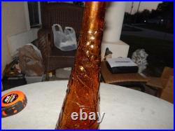 Vintage Brown Glass Flower Genie Bottle Wine Bottle Decanter Italy Estate Find