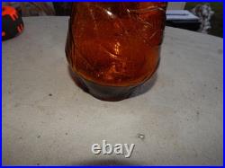 Vintage Brown Glass Flower Genie Bottle Wine Bottle Decanter Italy Estate Find