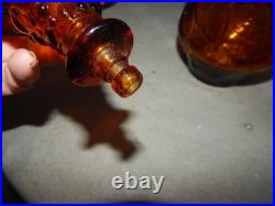 Vintage Brown Glass Flower Genie Bottle Wine Bottle Decanter Italy Estate Find