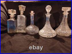 Vintage Bundle Of 5 Glass/Crystal Decanters With Stoppers