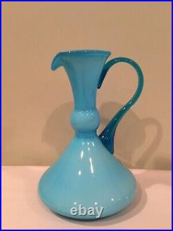 Vintage CARLO MORETTI Empoli Murano Glass Blue Pitcher Wine Carafe MIDCENTURY
