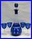 Vintage-COBALT-Cut-to-Clear-Crystal-CORDIAL-APERITIF-DECANTER-4-GOBLETS-01-ph
