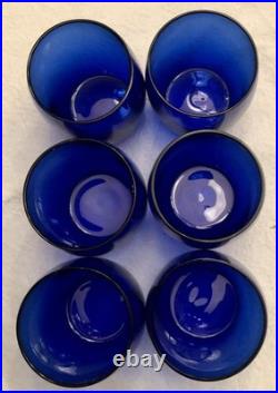 Vintage Cambridge Cobalt Blue Glass Ball Decanter Withstopper & 6 Glasses Mint