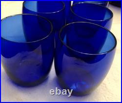 Vintage Cambridge Cobalt Blue Glass Ball Decanter Withstopper & 6 Glasses Mint