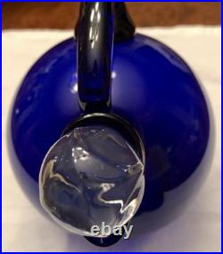 Vintage Cambridge Cobalt Blue Glass Ball Decanter Withstopper & 6 Glasses Mint