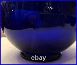 Vintage Cambridge Cobalt Blue Glass Ball Decanter Withstopper & 6 Glasses Mint