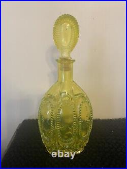 Vintage Canary Yellow Vaseline Uranium Glass Decanter Sunburst Wheel 12 3/4