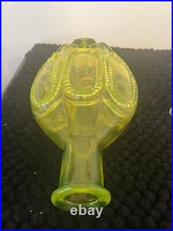 Vintage Canary Yellow Vaseline Uranium Glass Decanter Sunburst Wheel 12 3/4