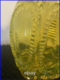 Vintage Canary Yellow Vaseline Uranium Glass Decanter Sunburst Wheel 12 3/4