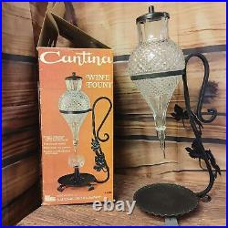 Vintage Cantina Wine Fount Glass Decanter on Wrought Iron Stand in Original Box