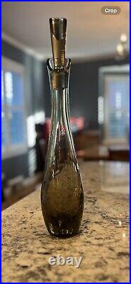 Vintage Carl Erickson Art Glass Decanter with Stopper, RARE, Smoke Gray, MCM