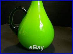 Vintage Carlo Moretti Green Empoli White Cased Art Glass Decanter with Stop. Excel