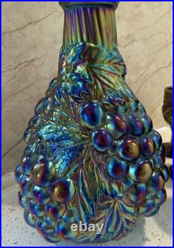 Vintage Carnival Glass Decanter and Stemware, Estate Find