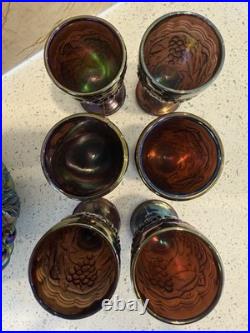 Vintage Carnival Glass Decanter and Stemware, Estate Find