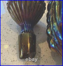 Vintage Carnival Glass Decanter and Stemware, Estate Find