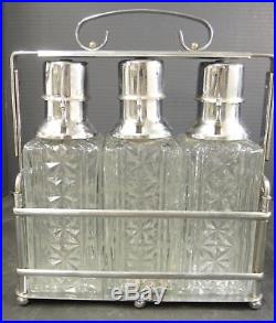 Vintage Chrome And Pressed Glass Mid Century Pump Decanters Tantalus