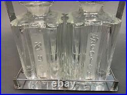 Vintage Chrome Scotch & Rye Crystal Decanter Liquor Set & Caddy with Lock