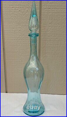 Vintage Clear Blue Empoli Art Glass Bottle 22 Tall