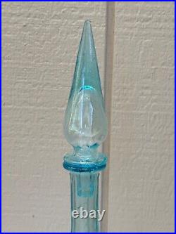 Vintage Clear Blue Empoli Art Glass Bottle 22 Tall