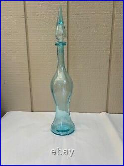 Vintage Clear Blue Empoli Art Glass Bottle 22 Tall