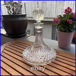 Vintage Clear Crystal Glass Decanter With Diamond Cut Design & Stopper