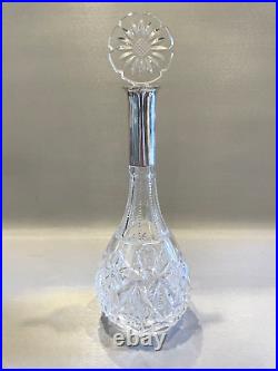 Vintage Clear Cut Crystal Decanter and Stopper with Sterling Silver Neck Overlay