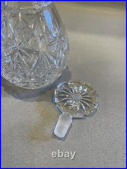 Vintage Clear Cut Crystal Decanter and Stopper with Sterling Silver Neck Overlay