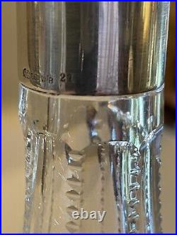 Vintage Clear Cut Crystal Decanter and Stopper with Sterling Silver Neck Overlay