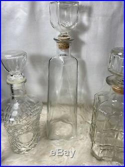 Vintage Clear Glass Decanters Set Whiskey Liquor Cut Spirits Barware Bar Stopper