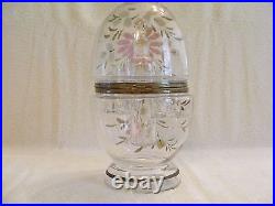 Vintage Clear Glass With Painted Design Decanter Cordial Set